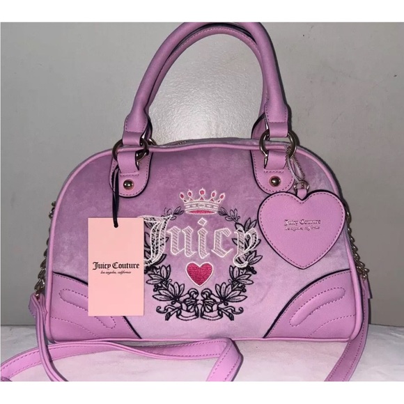 Juicy Couture Handbags - NEW! NWT JUICY COUTURE Heritage Bowler Velour Crossbody Bag Fondant Pink